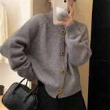 Women Knitted Cardigan Retro Turtleneck Button Autumn and Winter Sweater