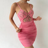 Women Dresses Sexy Backless Slip Dress Mesh Hip Skirt (Cy0417)