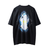 Men Vintage T-Shirt Flame Abstract Printing Short Sleeve T-shirt