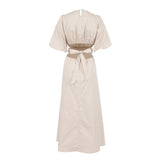 Women Dress Casual Hollow round Neck Puff Sleeve Dress