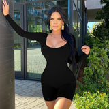 Women Jumpsuit Winter U-Neck Slim Fit Long Sleeve Jumpsuit