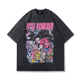 Men T Shirt Cartoon Distressed Short Sleeve T-shirt Vintage Washed Oversize Half Sleeve T-shirt