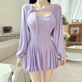 Women Dresses Lantern Sleeve Long Sleeve Shawl Sleeveless Dress