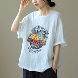 2024 Summer New Vintage Letter Printing Cotton and Linen