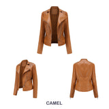 Red Leather Jacket Beaded Leather Women's Long Sleeve Lapel Motorcycle Clothing