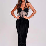 Women Evening Dress Lace Dot Dress Mesh Sexy Dress