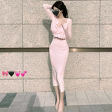 Women Dresses V-neck Strap Long Sleeve Short Outer Coat Suit