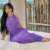 Women Dresses Summer Hollow Slim round Neck Sleeveless Dress