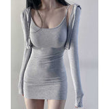 Women Dresses Cardigan Sling U-Collar Hip Skirt Skirt Dress