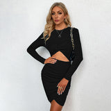 Women Dress Spring and Summer Sexy Hollow-out Slim-Fit Sheath Long Sleeve Dress