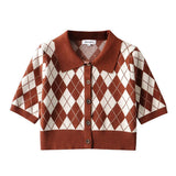 Women Sweater Knitwear Summer Vintage Polo Collar Slim Short-Sleeved Tops
