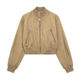 Women Jacket Flight Jacket Top Women's Autumn Stand Collar Zipper Slim Fit Baseball Uniform Jacket