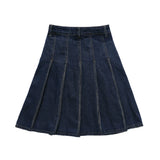 Women Long Skirt Denim Skirt A- line Pleated Skirt Loose Skirt
