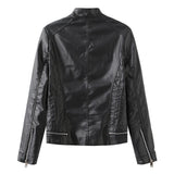 Red Leather Jacket Casual Leather Jacket Spring and Autumn Women's Leather Jacket Long Sleeve Zipped Stand Collar Coat