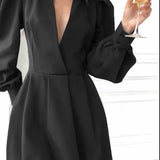 Women Dress Black V-neck Dress