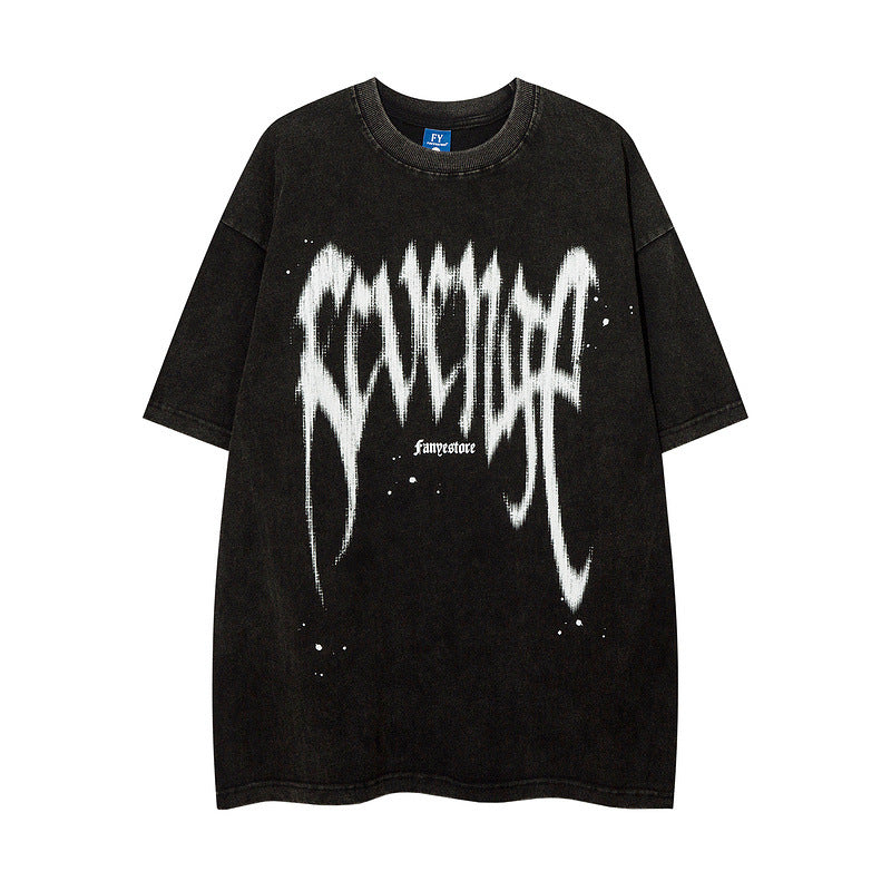 Men T Shirt Graffiti Washed and Worn Short Sleeve T-shirt