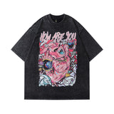 Men T Shirt Angel Print Distressed Short Sleeve T-shirt