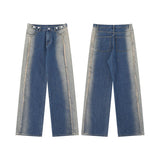 Men Jeans Washed Burr Straight Wide Leg Jeans Men's and Women's Denim Trousers