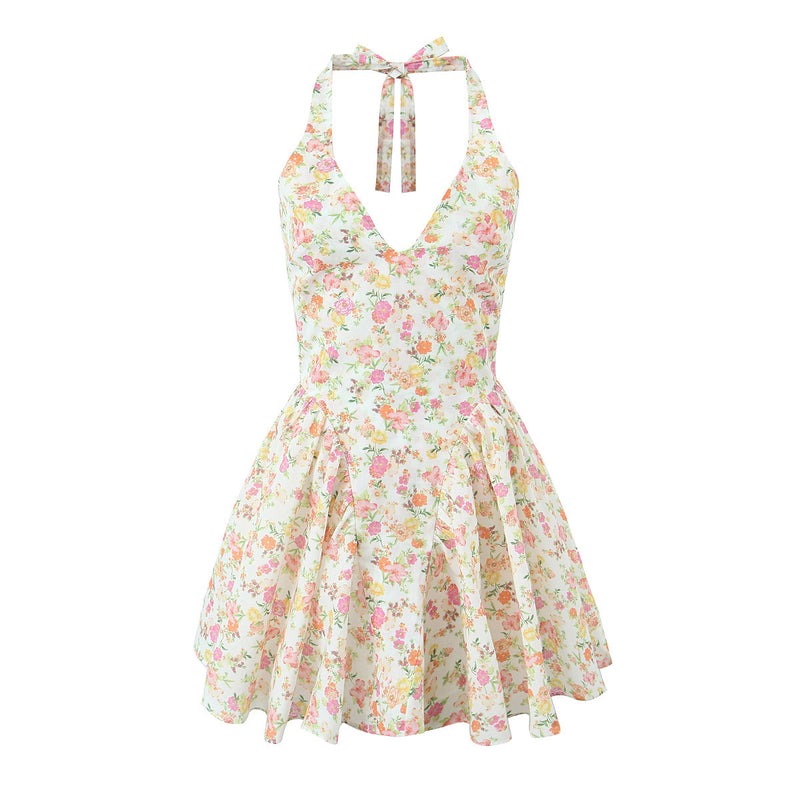 Women Dresses Summer V-neck Dress Backless Lace-up Sexy Skirt (Xds0414)