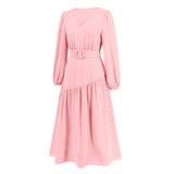 Women Date Dress Autumn and Winter V-neck Bubble Long Sleeve Dress