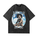 Men T Shirt Retro Short Sleeve Washed Distressed T-shirt Men Hip Hop