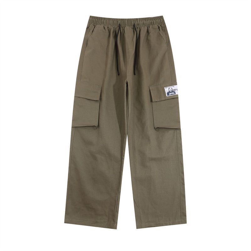 Men Sweatpants Loose Solid Color Sports and Leisure Trousers with an Elasticated Waist Pocket Straight-Leg Wide-Leg Pants