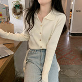 Women Knitted Cardigan Spring and Autumn Polo Collar Sweaters Cardigan