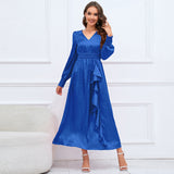 Women Date Dress Autumn and Winter V-neck Bubble Long Sleeve Dress