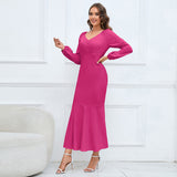 Women Date Dress V-neck Fishtail Skirt Elegant High Waist Evening Long Dress