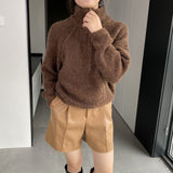 Women Winter Knitted Sweater Zipper and Lapel Sweater Loose Casual Women's Clothing 1t816