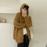Women Knitted Cardigan Hooded Cable-Knit Sweater Coat Female Autumn and Winter Loose Knitted Cardigan