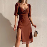 Women Dresses Summer Dress Puff Sleeve Dress (Bla0420)