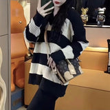 Women Knitwear Autumn and Winter Striped V-neck Sweater Loose Sweater