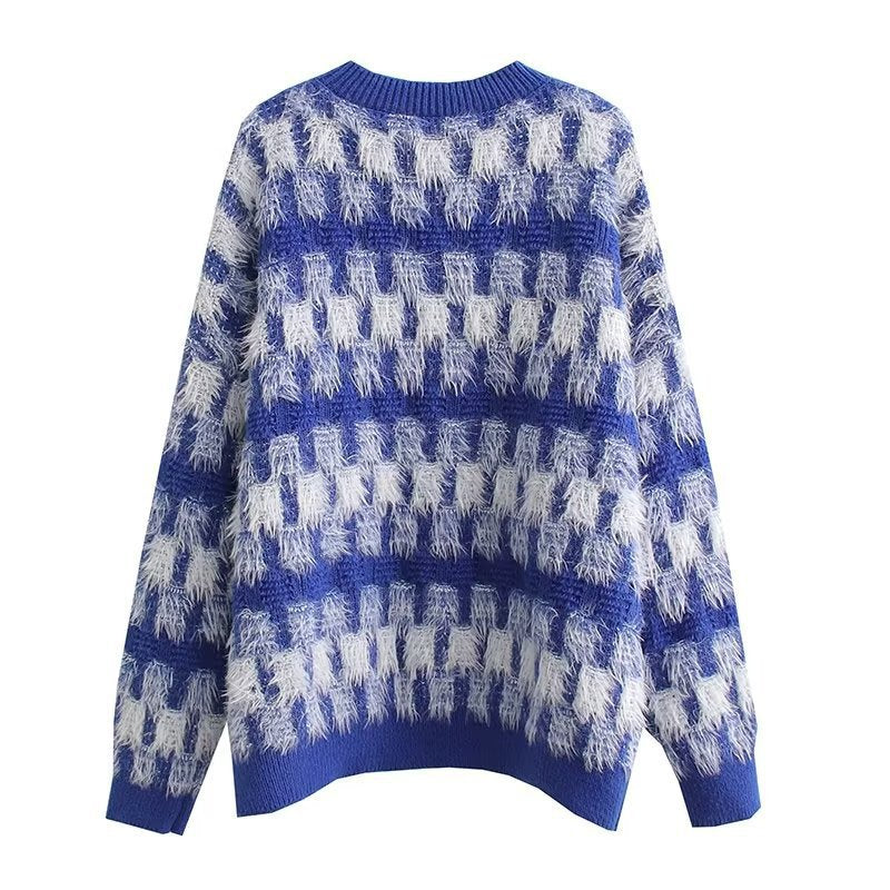 Women Sweater Knitwear Autumn Classic Style Feather Tassel Knitwear round Neck Loose Pullover Sweater