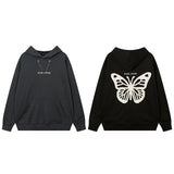 Men Hoodie Vintage Butterfly Affixed Cloth Embroidered Hooded Sweater