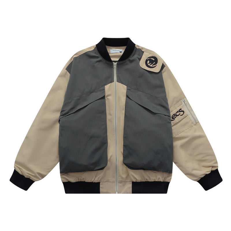 Men Jacket Coat Color Contrast Patchwork Overalls Jacket Men's Vibe Baseball Uniform
