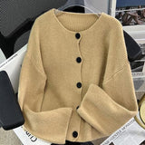 Women Knitwear Autumn and Winter round Neck Sweater Loose Knitted Cardigan