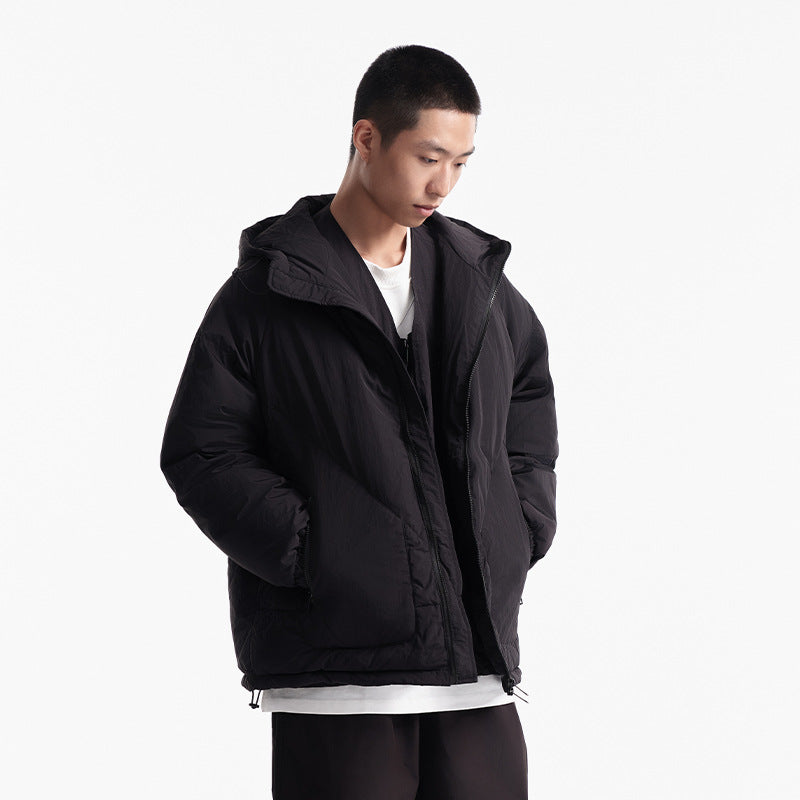 Unisex Winter Cotton Coat Winter Solid Color Pocket Decorative Hooded down Jacket