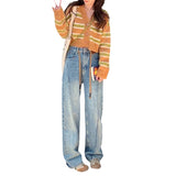 Women Knitwear Autumn and Winter Striped V-neck Short Knitted Cardigan