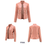 Red Leather Jacket Autumn and Winter Leisure Leather Motorcycle Jacket