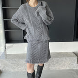 Women Knitted Two-Piece Set Knitted Tassel Sweater Dress Skirt