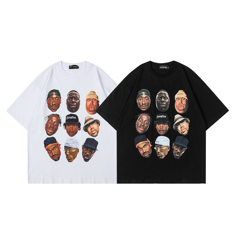Men T Shirt Hip Hop Rapper Avatar Print Short Sleeve T-shirt