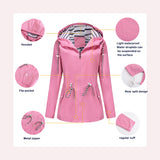 Women's Trench Coat Long-Sleeved Waterproof Mid-Length Trench Coat Women's Hooded Striped Raincoat
