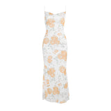 Women Dresses Summer Dress Mesh Floral Print Sling Slim Fit Dress