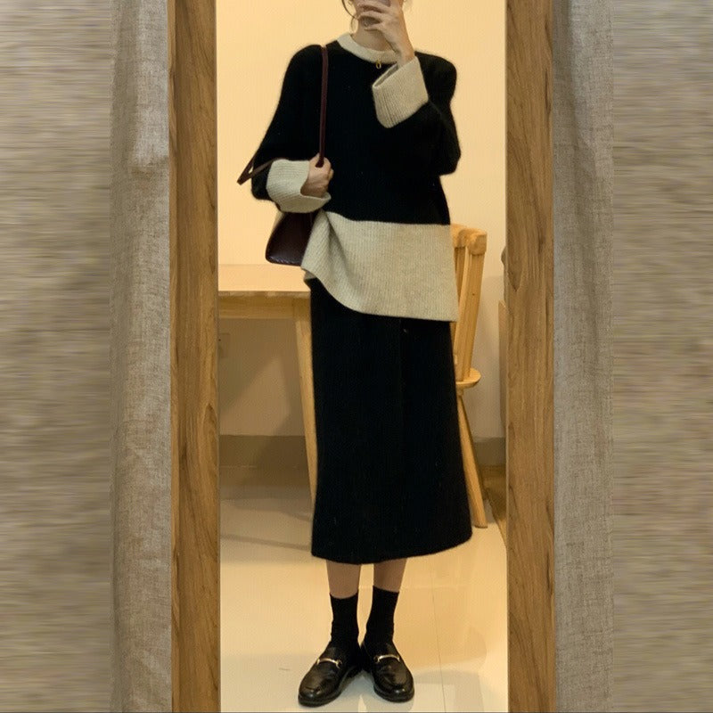 Women Knitwear Autumn and Winter Loose Knit Two-Piece Suit