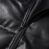 Unisex Winter Cotton Coat Letter Printed Stand-up Collar Cotton-Padded Clothes PU Leather Cotton-Padded Jacket