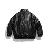 Unisex Winter Cotton Coat Stand-up Collar Cotton-Padded Clothes Vintage PU Leather Cotton-Padded Jacket