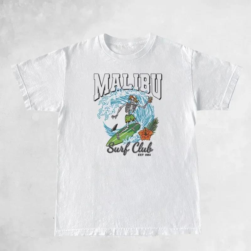 Malibu Surf Club Skeleton Beach T-Shirts Women Oversized