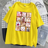 202412 Meme Cat Facial Expression Packs Print T-Shirt Women