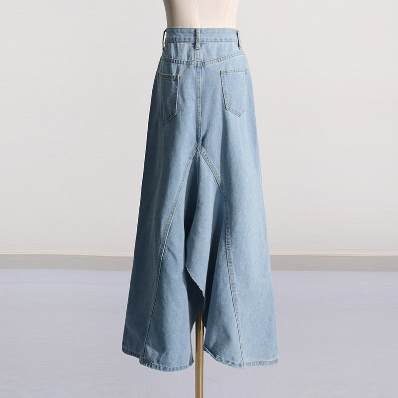 Women Dresses Denim Skirt Spring Retro Hip-Wrapped Long Skirt (Qymy0409)